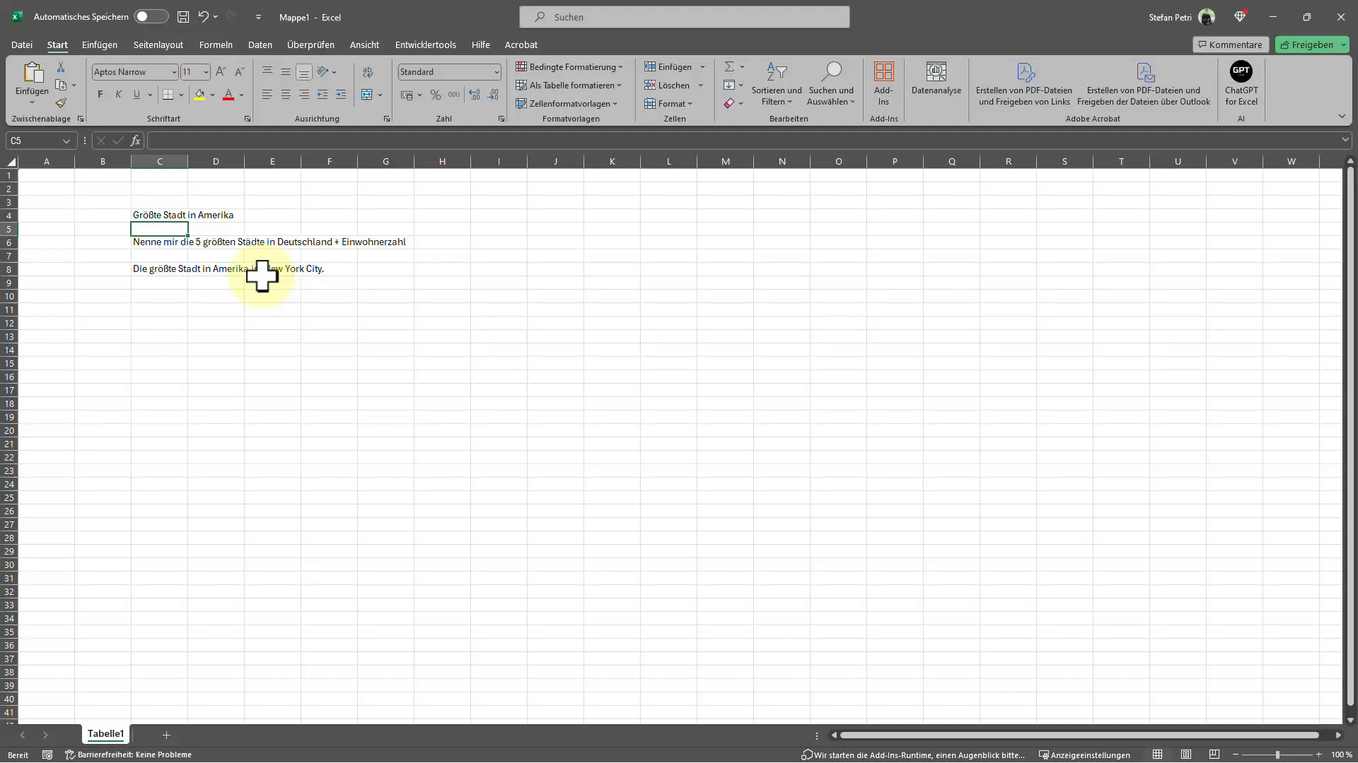 ChatGPT ile Excel'de daha verimli çalışma