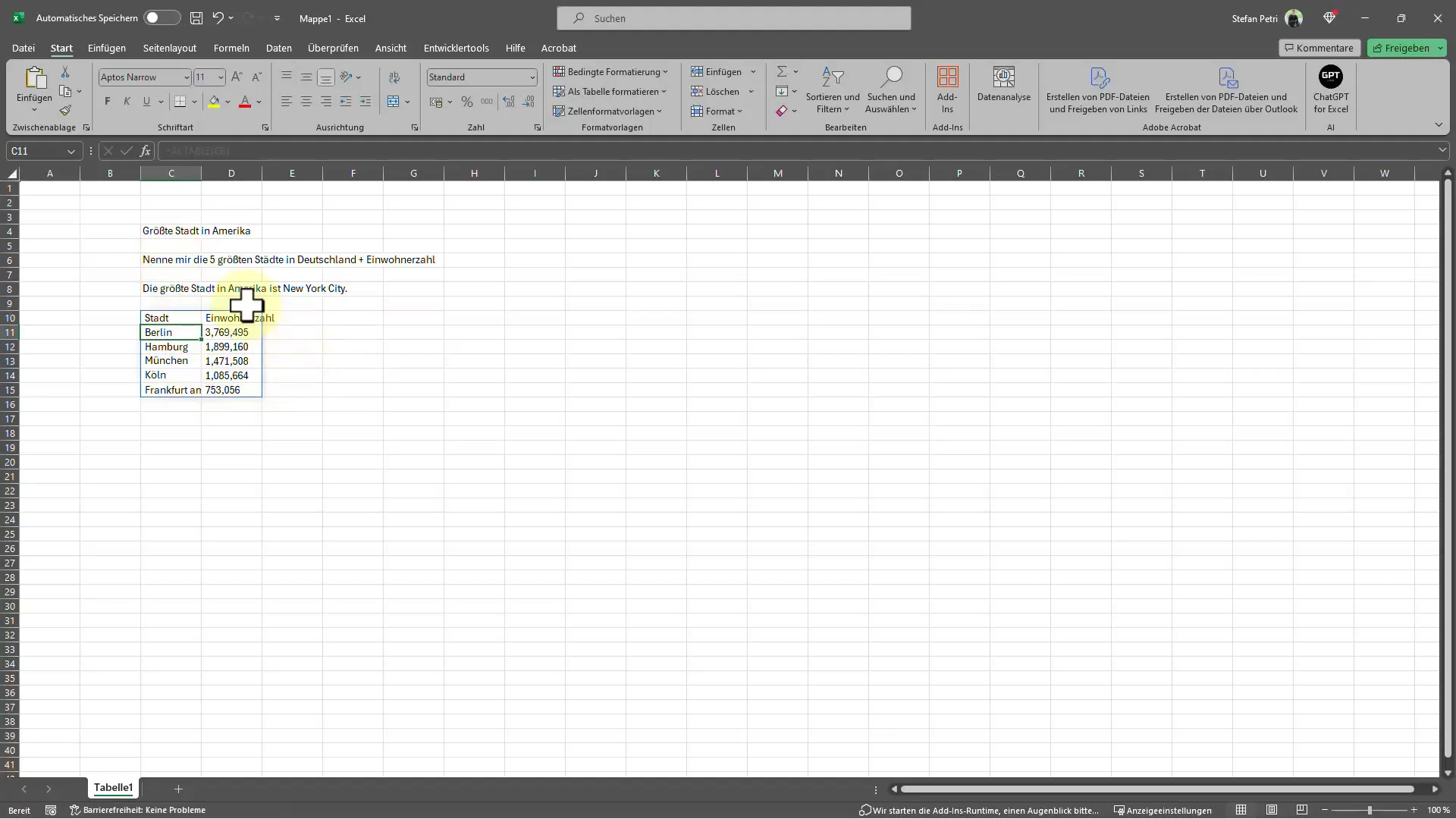 ChatGPT ile Excel'de daha verimli çalışın