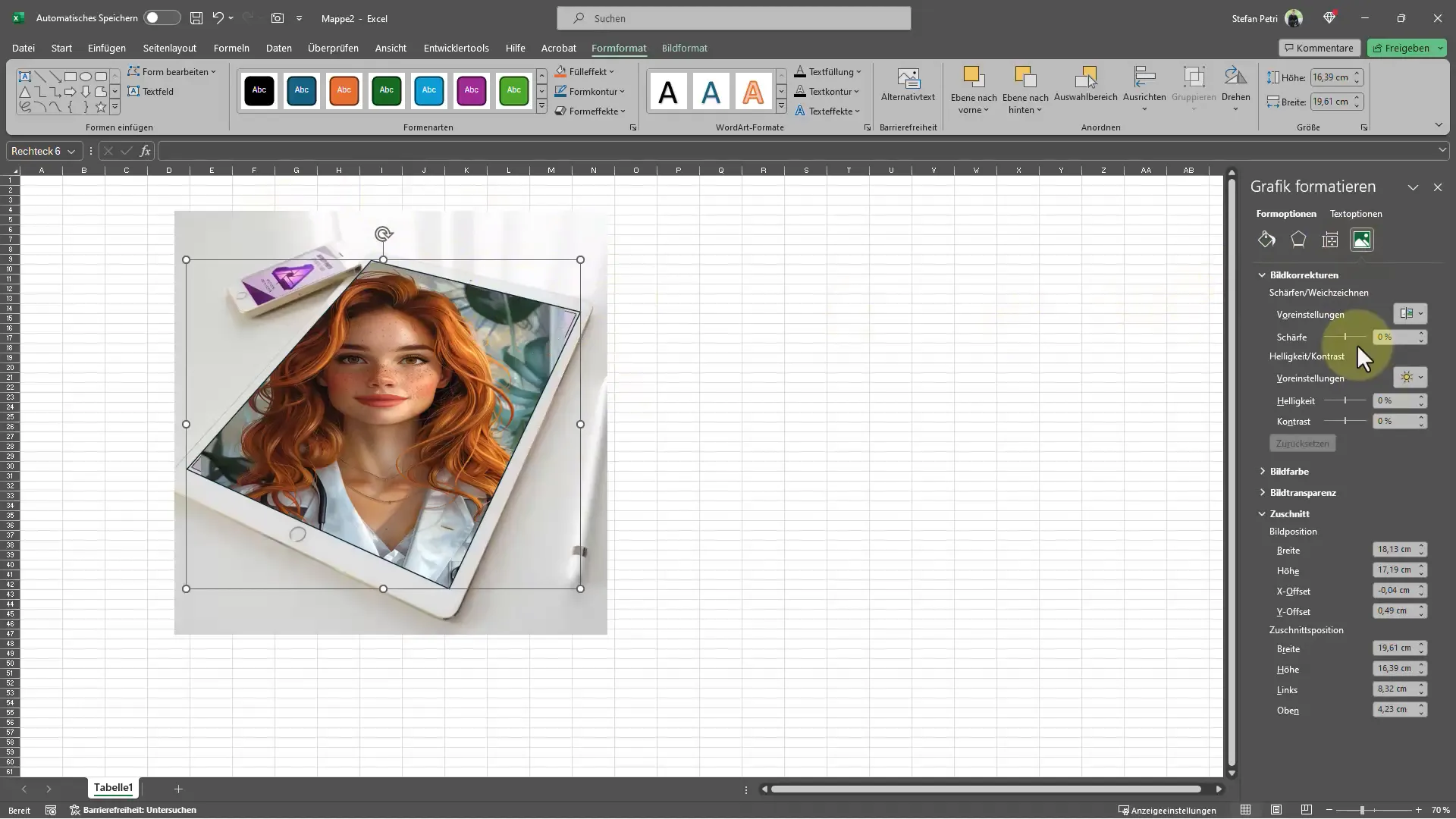 Excel'e doğru perspektiften resimleri eklemek - adım adım kılavuz