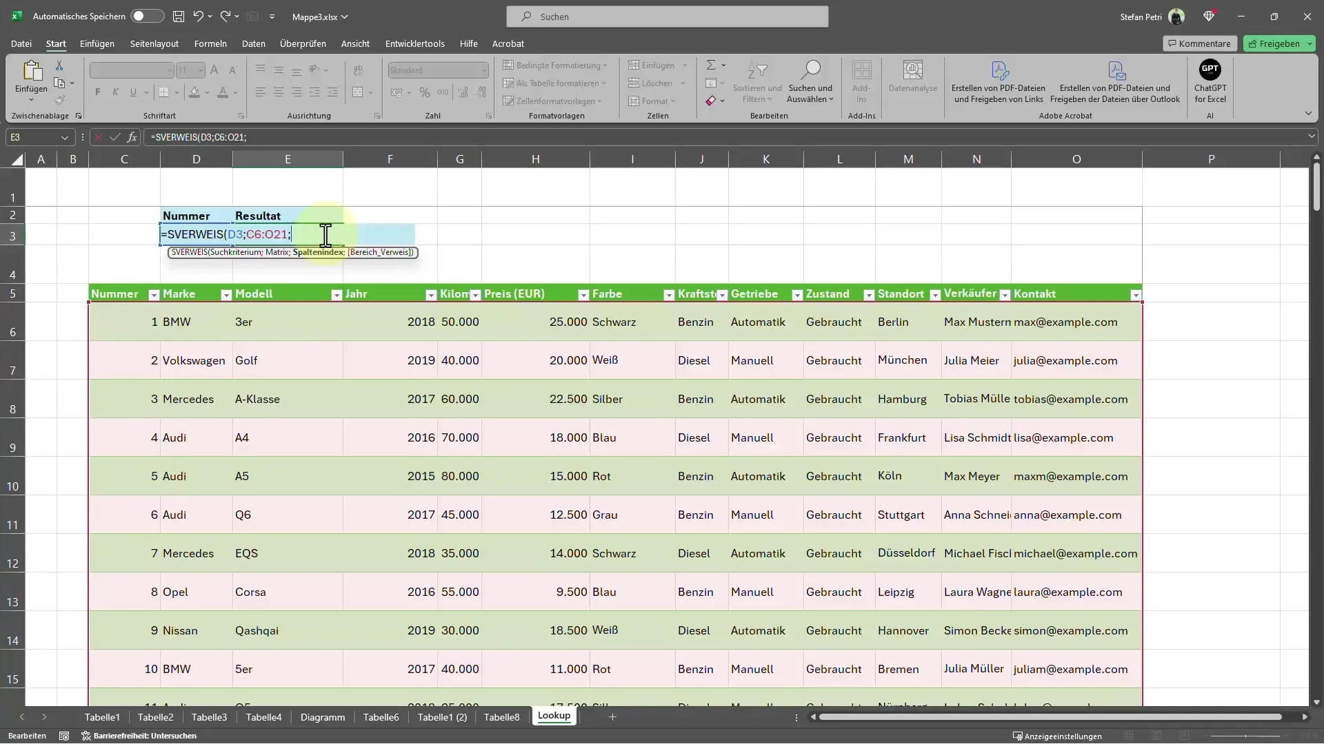 Excel İpuçları: SVERWEIS işlevi ile hızlı veri bulma