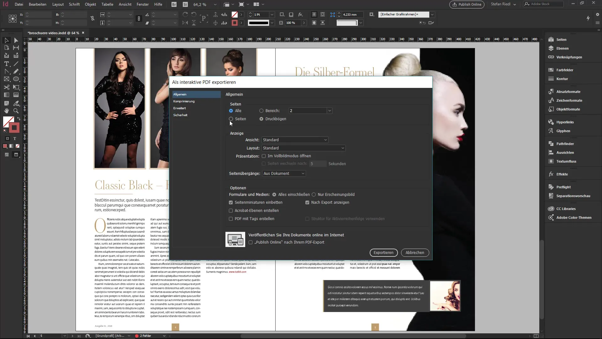 Exportación de InDesign para PDFs interactivos y JPGs Exportación de InDesign para PDF y JPG interactivos
