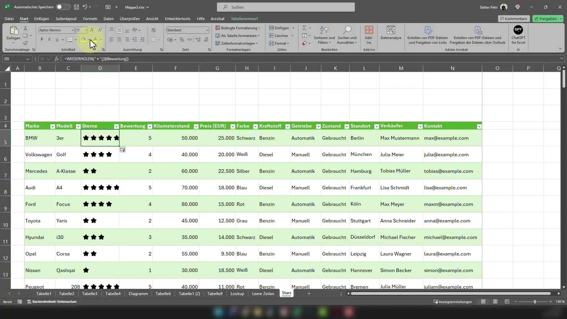 Excel'de değerlendirme yıldızlarını gösterme - İşte yapılışı!