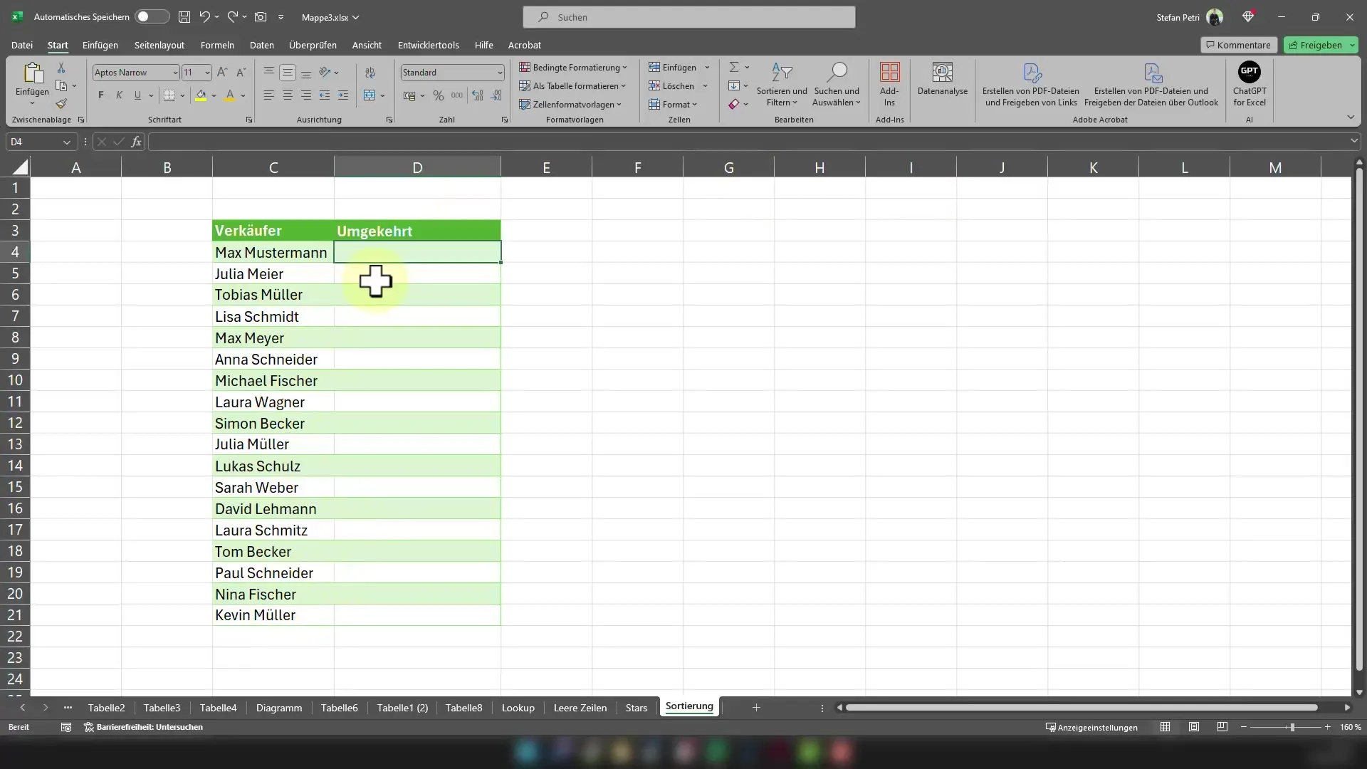 Excel'de veri sıralamanın tersine çevrilmesi için talimatlar