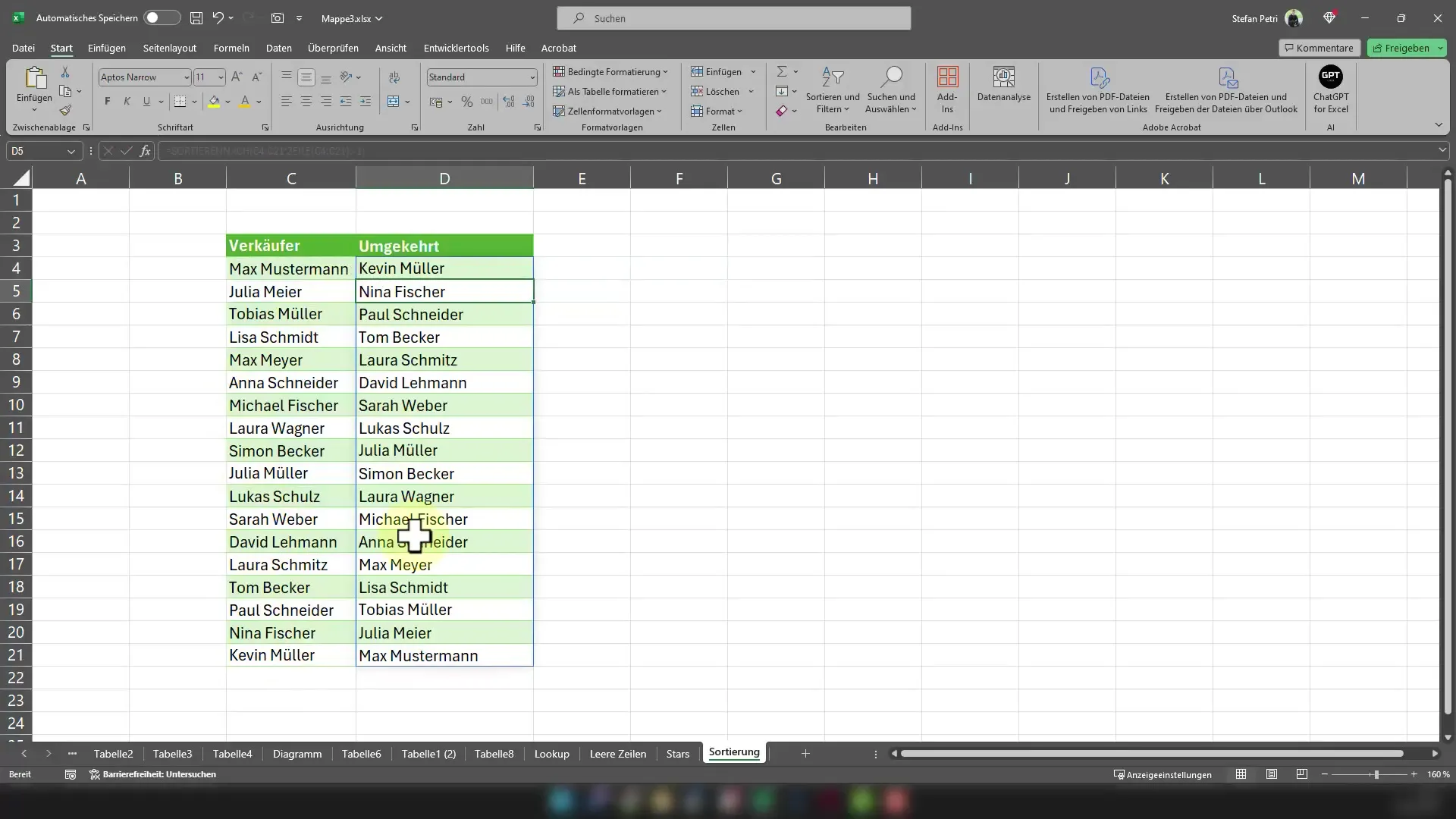 Excel'de ters veri sıralaması hakkında talimatlar