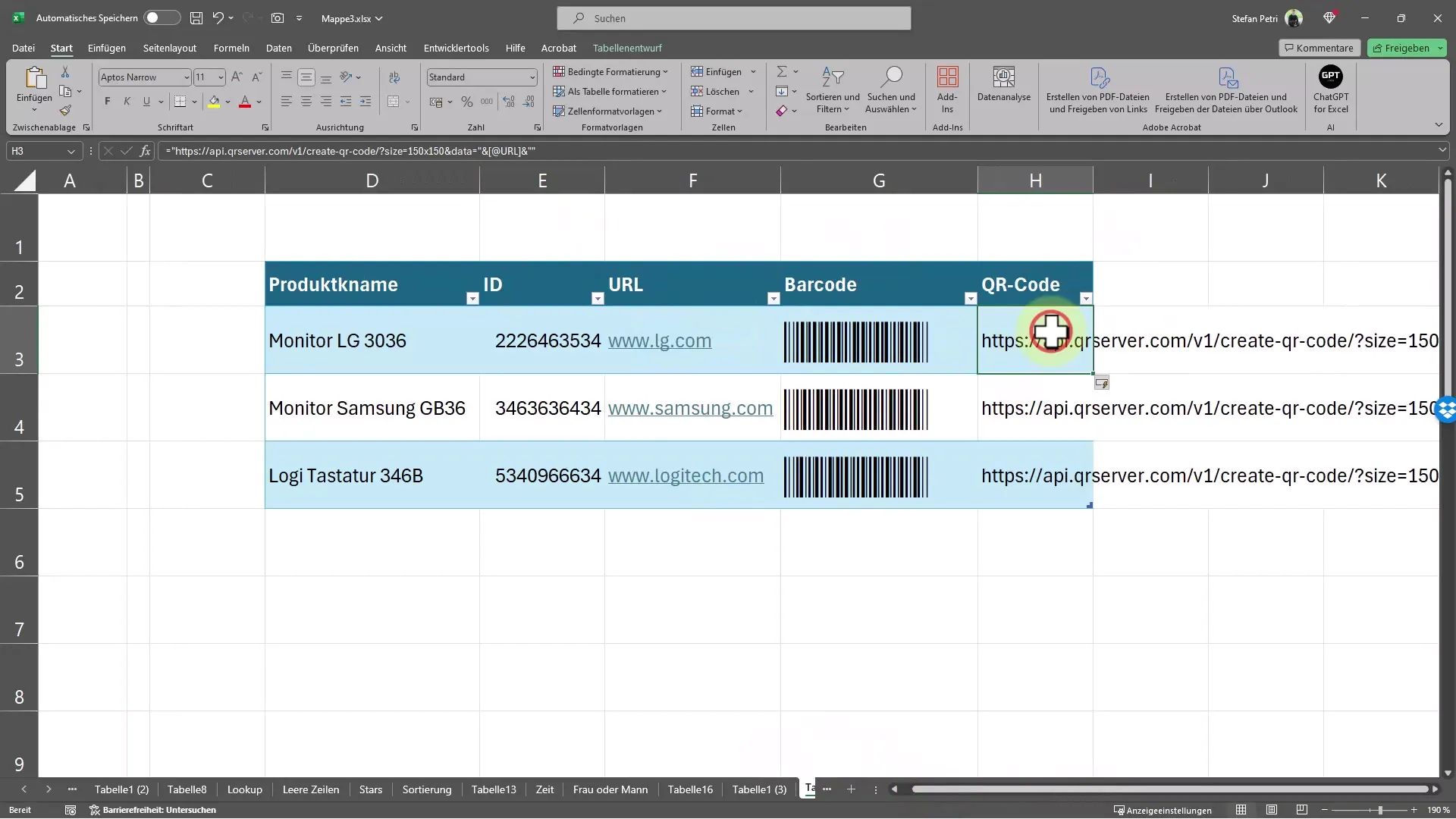 Excel'de hızlı bir şekilde barkod ve QR kodları oluşturma