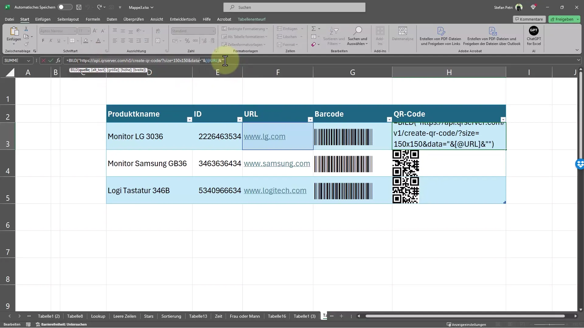 Excel'de barkod ve QR kodlarının hızlı bir şekilde oluşturulması
