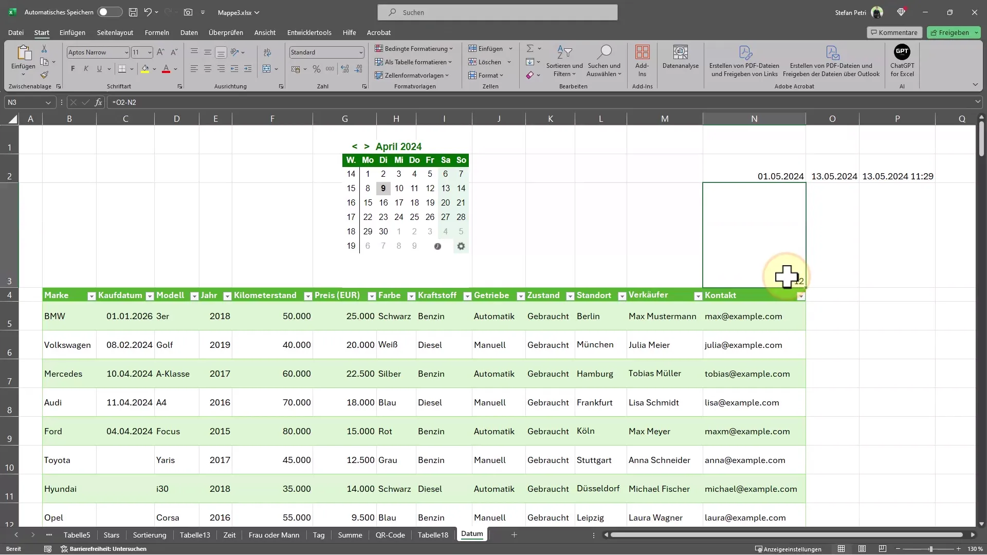 Takvimle tarih girişi için pratik Excel ipuçları