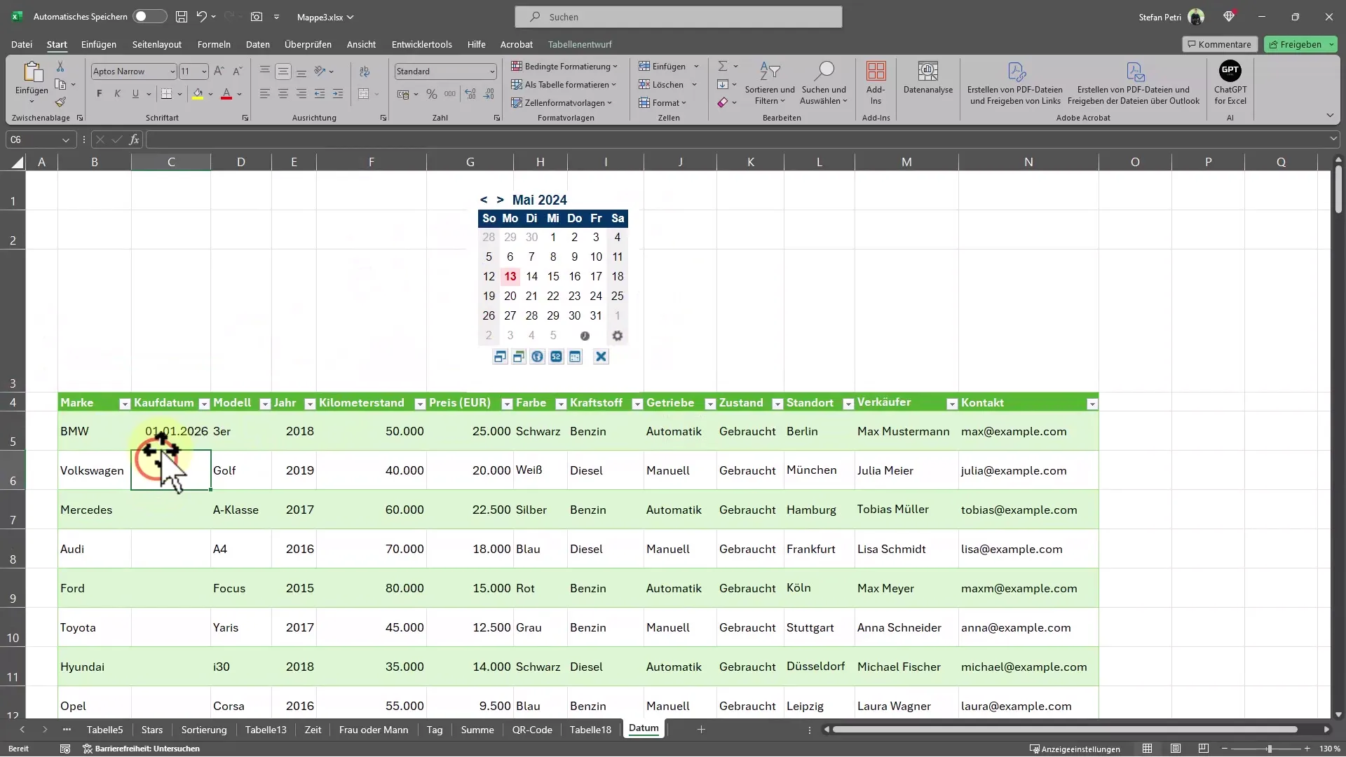Takvimle tarih girişi için pratik Excel ipuçları