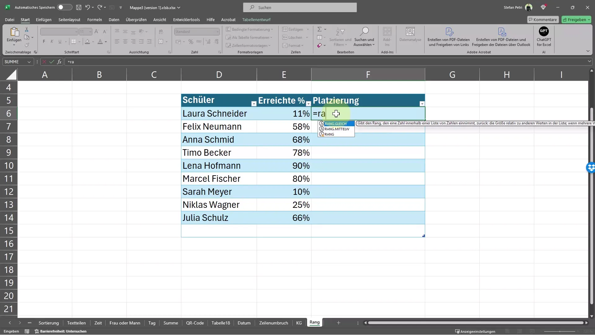 Excel'de sıralama ve konum hesaplamak çok kolaydır