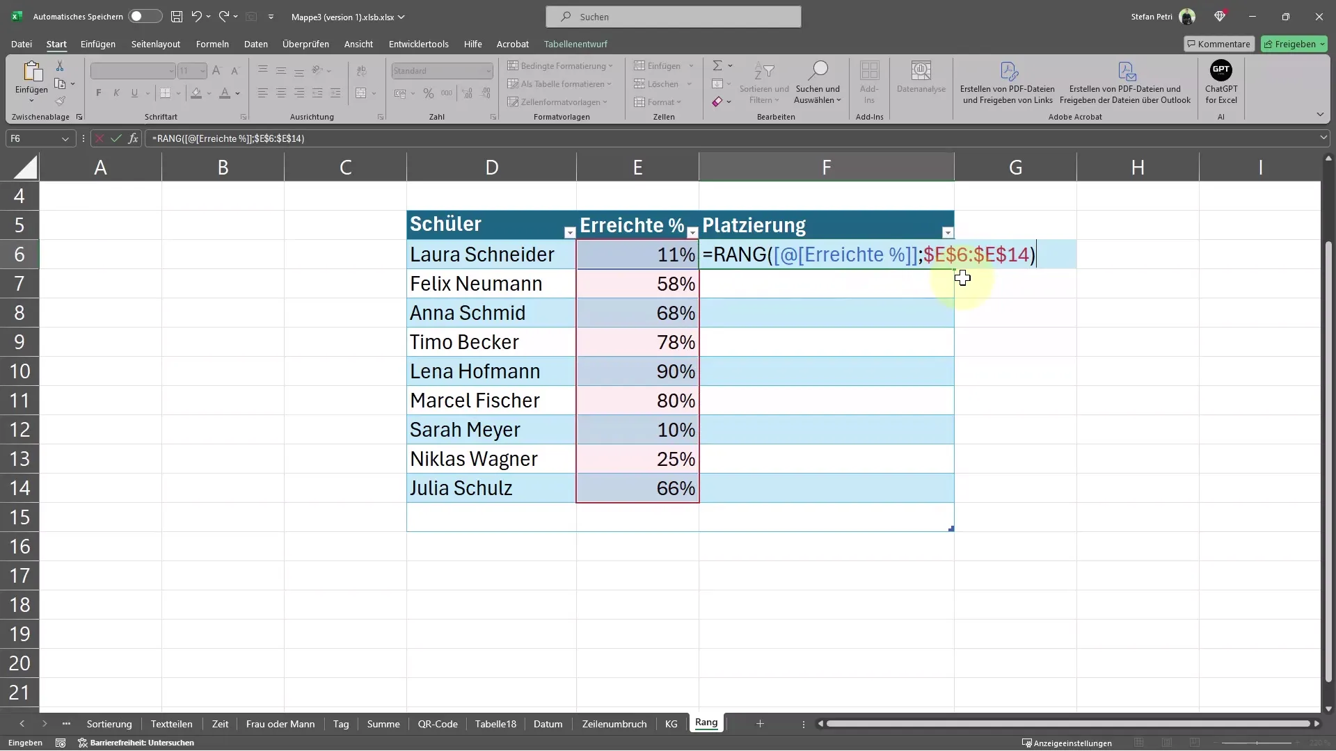 Excel'de sıralama ve konumu kolayca hesaplayın