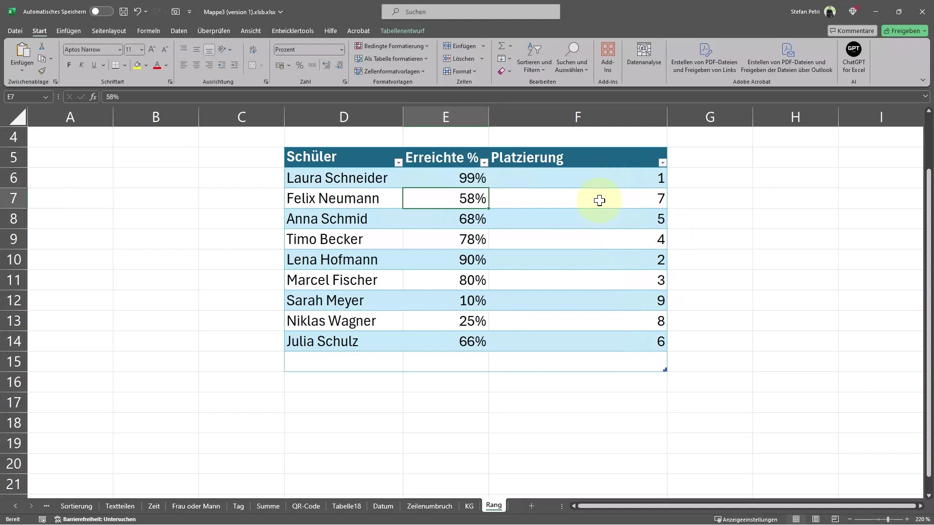 Sıra ve konumu Excel'de kolayca hesapla