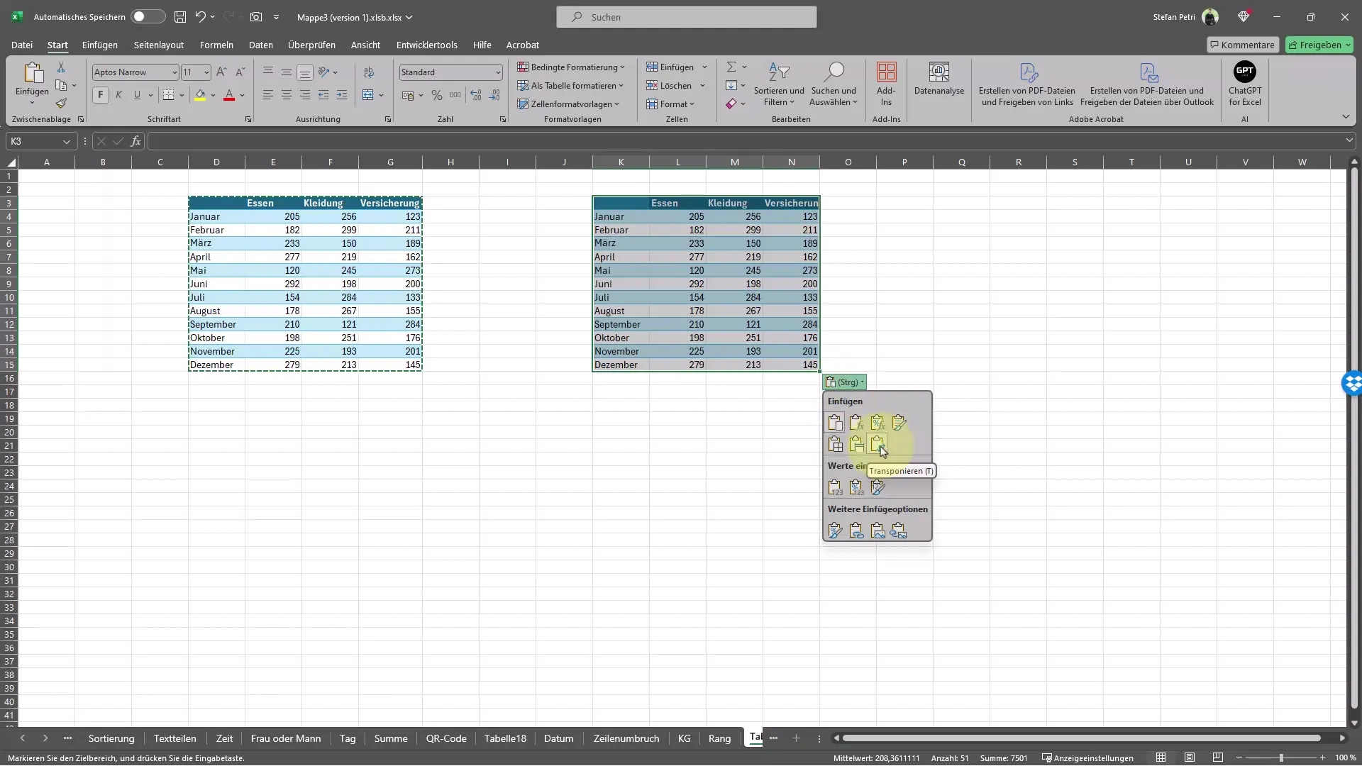 Excel ile satırları ve sütunları hızlıca değiştirin