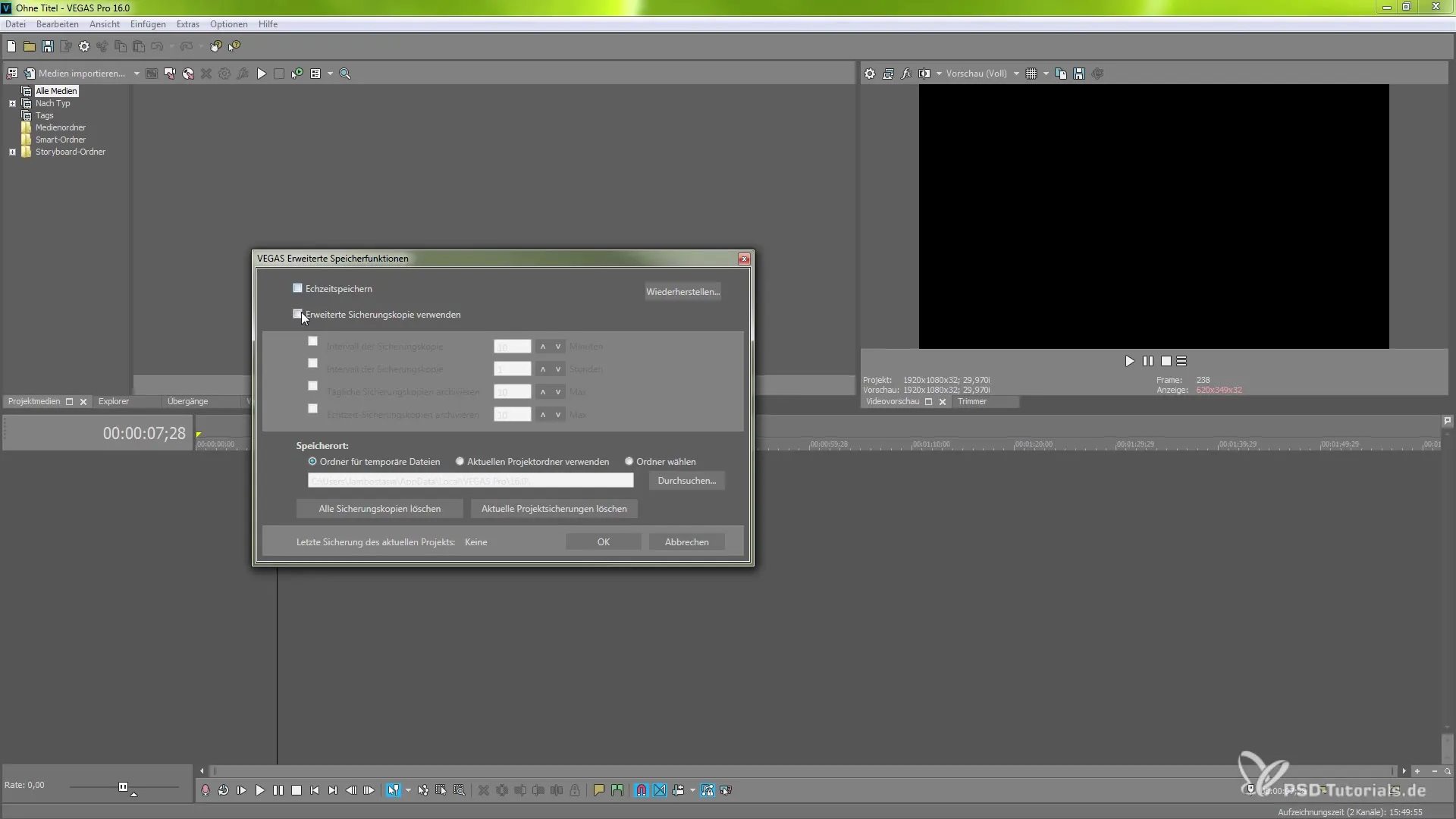 Guardado automático en MAGIX VEGAS Pro 16: Fácil configuración Guardado automático en MAGIX VEGAS Pro 16: Configuración sencilla