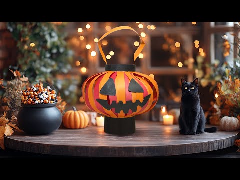 Forhåndsvisningsbillede: Græskarlygte lavet af papir: Enkel Halloween-håndværksvejledning med video og billeder