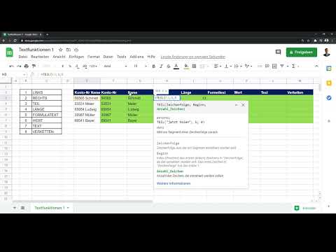 Google Sheets - ohje: 4.6 Tekstitoiminnot 1