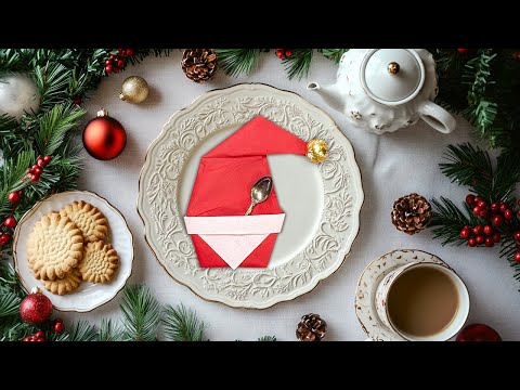 Preview image: Napkin in the shape of a Santa Claus hat: Instructions with photos and videos