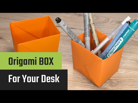 Preview image: Origami box pen holder: Instructions with video and photos