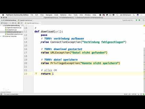 Programmieren mit Python &ndash; 9.4 Eigene Exceptions erstellen