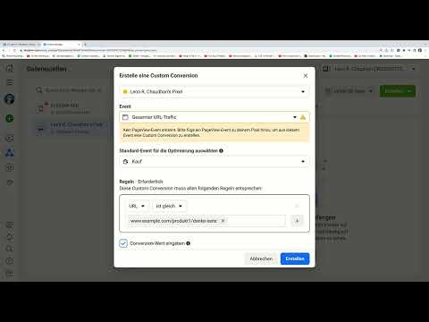 Facebook-markedsføring: Opret brugerdefineret konvertering.