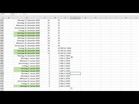 Formation Excel pour plus d'efficacit&eacute; au bureau : calendrier, organigramme & Co - 3,5 semaines calendaires avec indication de l'ann&eacute;e