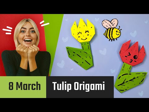 Forhåndsvisningsbillede: DIY Origami-tulipaner og bi: Sødt gave til den 8. marts eller gave til Mors Dag
