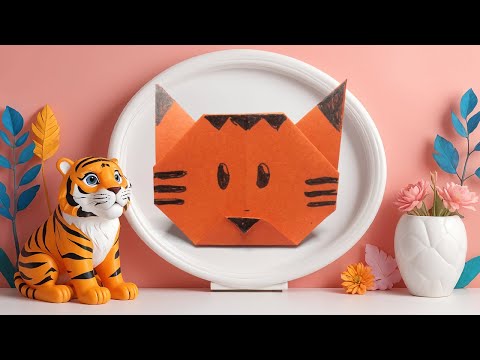 Forhåndsvisningsbillede: Tiger til at folde - enkel origami til børn fra 3 år